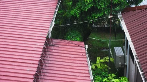 Heavy rain Asia Rooftops Stock Footage 291392099