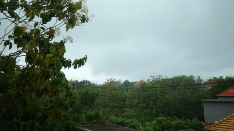 HEAVY RAIN FROM BALCONY IN SLOW MOTION Видео 221300547
