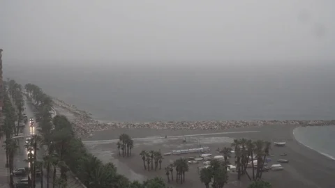 Heavy rain on the beach in Spain Video stock 81312132