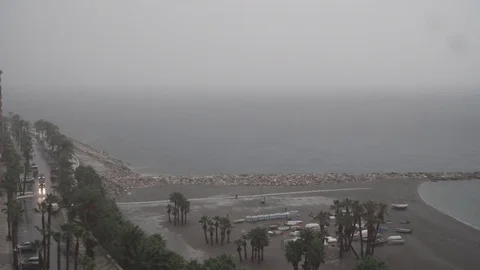 Heavy rain on the beach in Spain. Timelapse Stock Footage 81316792