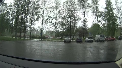 Heavy rain on a car windshield Stock Footage 145386413