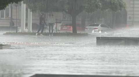 Heavy rain in the city Stock Footage 63436649