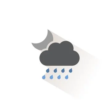Heavy rain, cloud and moon. Isolated color icon. Weather vector illustration Stock Illustration