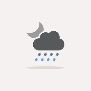 Heavy rain, cloud and moon. Color icon with shadow. Weather vector illustrati Stock Illustration