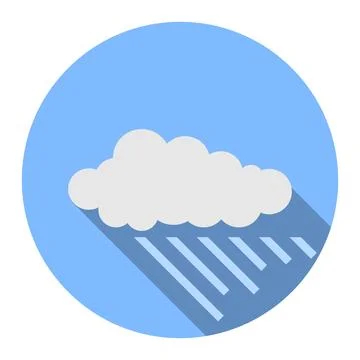 Heavy rain cloud icon with diagonal lines in blue circle flat vector Stock Illustration