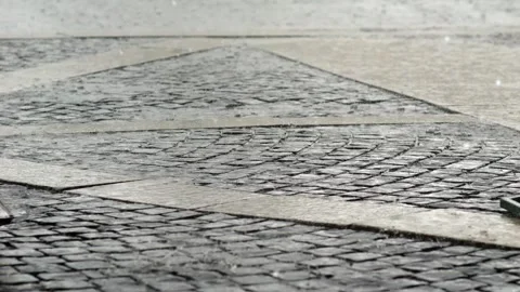 Heavy rain on cobbled Palace Square in Saint Petersburg, Russia Stock Footage 289564471