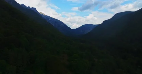 Heavy Rain Dark Clouds In Rila Mountain Valley Aerial Descend Cinematic Vibrant Stock Footage 300446579