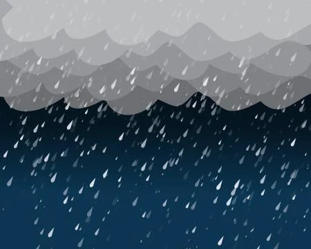 Heavy rain in dark sky, vector Stock Illustration