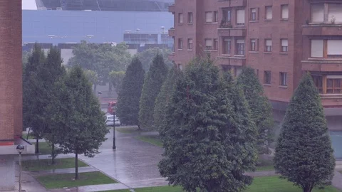 Heavy rain in dormitory area Stock Footage 94738121