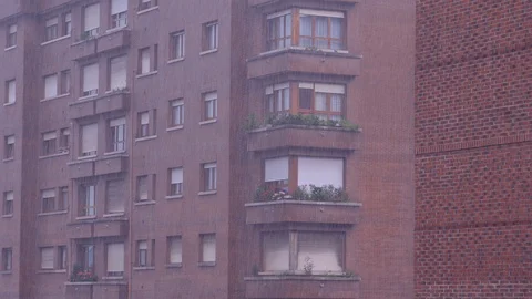 Heavy rain in dormitory area Stock Footage 94738438