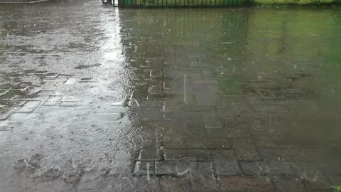 Heavy Rain Dripping into Rustic Water Barrel - Nature ASMR Soundscape Stock Footage 306292560