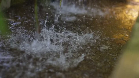 Heavy rain drop on water surface slow motion Stock Footage 79768475