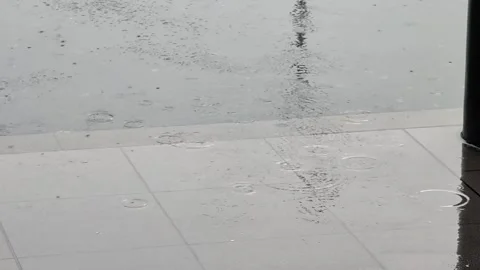 Heavy Rain Drops Creating Water Ripples On Wet Street Tiles Stock Footage 343428339