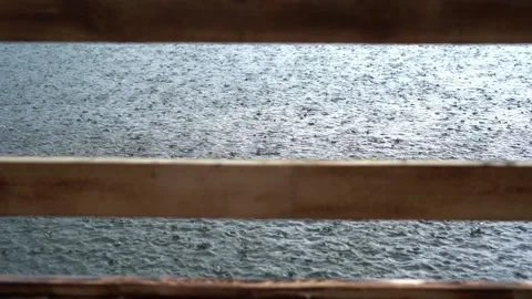 Heavy rain, drops fall on the surface of the pond. Water circles, damp and cold Stock Footage 159370114