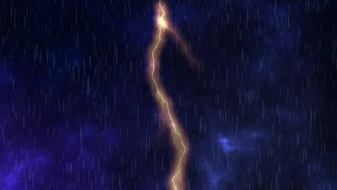 Heavy rain drops falling and lightning strikes appearing on the night background Stock Footage 239091197