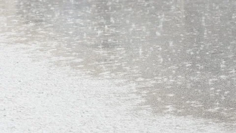 Heavy rain drops falling into the city street Stock Footage 140031410