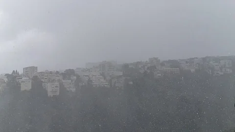 Heavy rain drops. Mountain landscape. Video in slow motion. Video stock 104705006