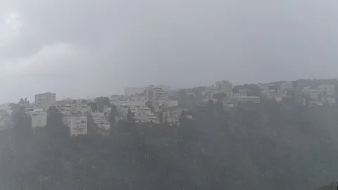 Heavy rain drops. Mountain landscape. Video in slow motion. Video stock 104705018