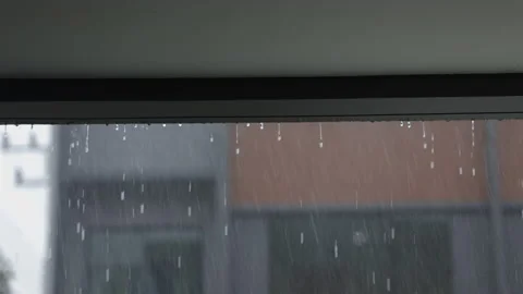 Heavy rain in the eaves, gale winds blow strongly during the rainy season. Depre Stock Footage 153965332