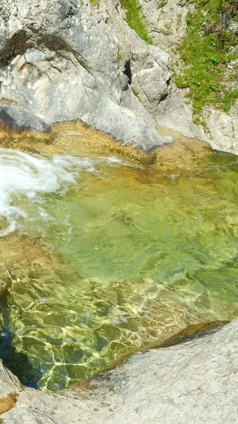 Heavy rain enhances dramatic waterfall scenery at the edge of the Alps in Tir Stock Footage 308303767