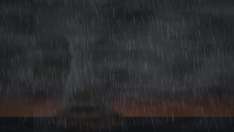 Heavy Rain Falling Against Dark Stormy Clouds at Sunset Vídeos de archivo 347965565