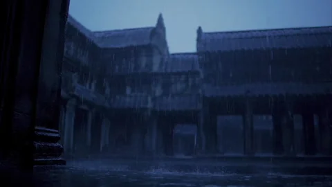 Heavy rain falling in Angkor Wat courtyard 库存影片 331951587