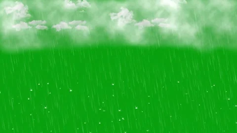 Heavy rain falling from clouds on green screen background Stock Footage 345168890