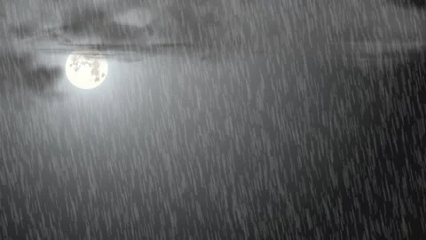Heavy Rain Falling with Dark Cloud and Glowing Moon Night Animation. 스톡 동영상 337589126