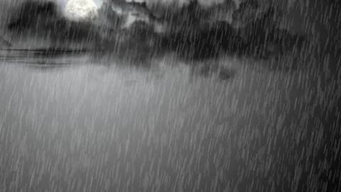 Heavy Rain Falling with Dark Cloud and Glowing Moon Night Animation. Stock Footage 337589131