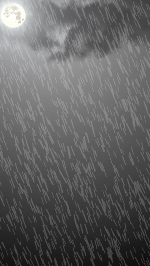 Heavy Rain Falling with Dark Cloud and Glowing Moon Night Animation. Stock-Footage 337589163
