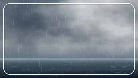 Heavy Rain Falling on Dark Ocean Surface with Lightning Strikes Stock Footage 345707934