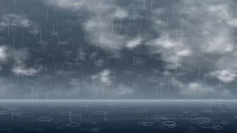 Heavy Rain Falling on Dark Ocean Surface with Stormy Clouds Stock Footage 346270673
