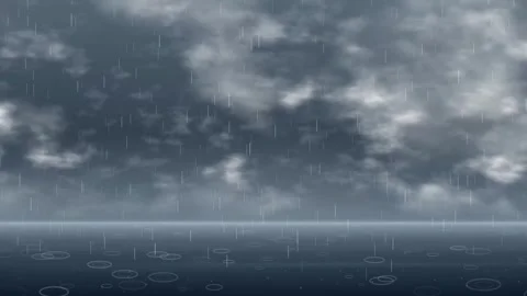 Heavy Rain Falling on Ocean Surface with Lightning and Storm Clouds Stock Footage 342209065