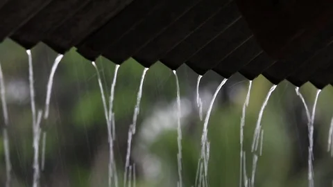 Heavy rain falling on the roof Stock Footage