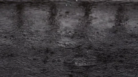 Heavy rain falling on the surface of water causing splash Stock Footage 157302312