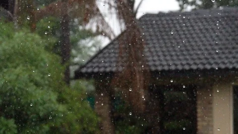Heavy rain falling in an urban environment Stock Footage 128967360