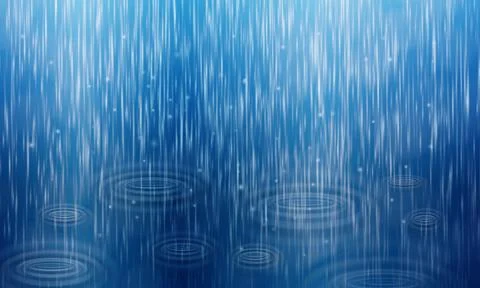Heavy rain falling with water ripples on blue background. Иллюстрация