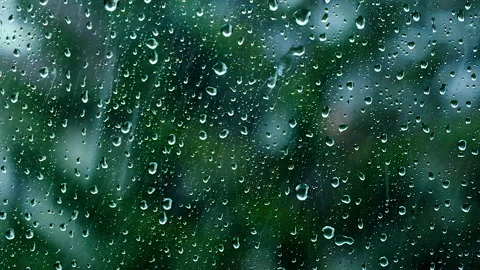 Heavy rain falling on the window surface Stock Footage 159342432