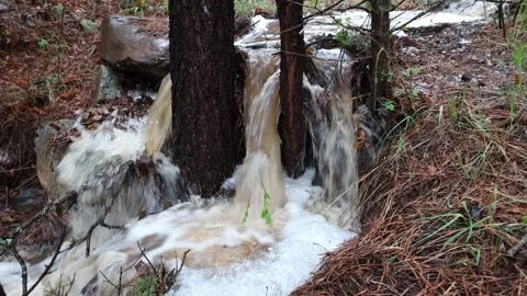 Heavy rain flooding gully Stock Footage 154522557