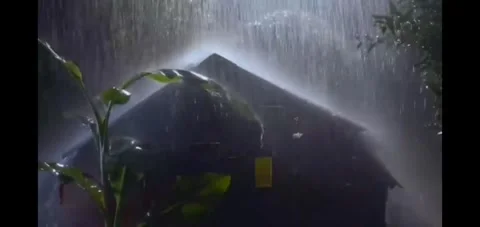 Heavy rain in front of the house Stock Footage 272161365
