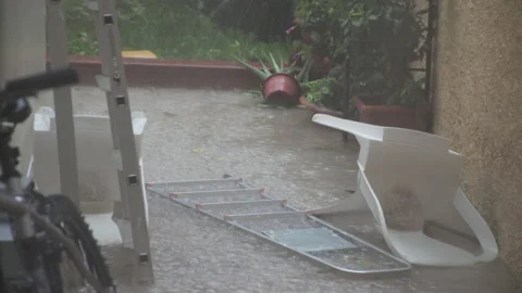 Heavy rain in the garden Stock Footage 145079194