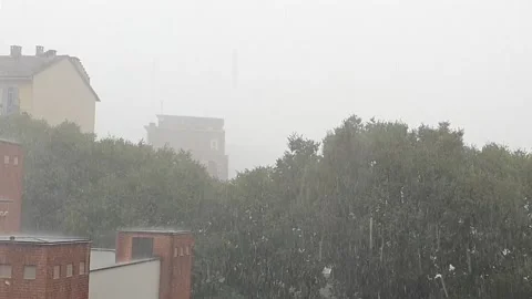 Heavy Rain & Hail In The City Stock Footage