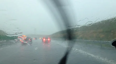 Heavy rain on highway Stock Footage 33891840
