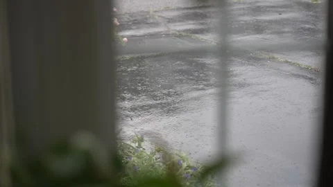 Heavy rain hitting driveway Stock Footage 243399005