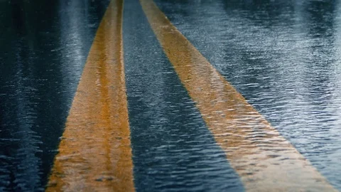 Heavy Rain Hitting The Road Stock Footage