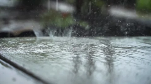 Heavy Rain Hitting the Sidewalk Video stock 136640145