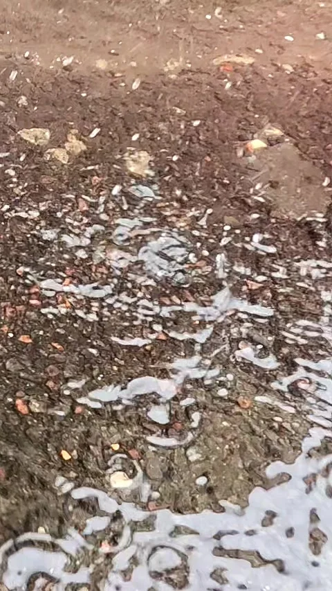 Heavy Rain Hitting Street Puddle Creating Ripples and Splash Stock Footage 324057524