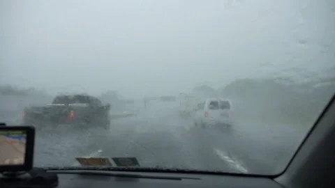 Heavy rain on an Interstate highway HD Stock Footage 95200595