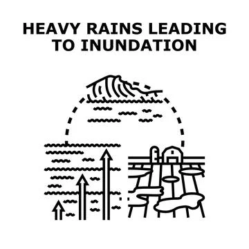 Heavy rain inundation causing flood disaster concept Stock Illustration