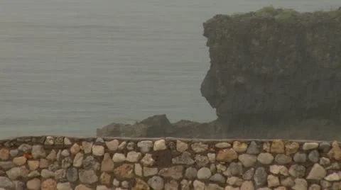 Heavy Rain Ocean Stone Wall Stock Footage 22159617